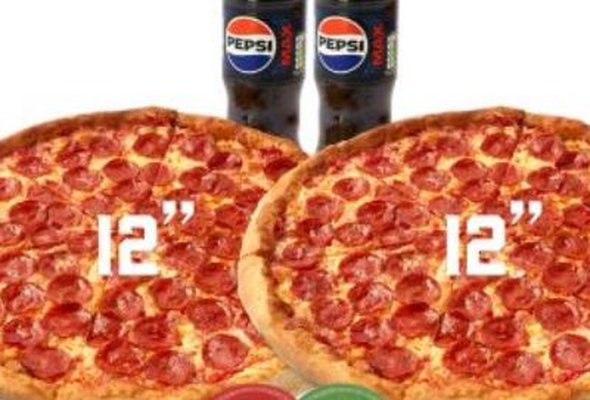 Any 2x 12" Pizza + 2x Dips + 2x Drinks