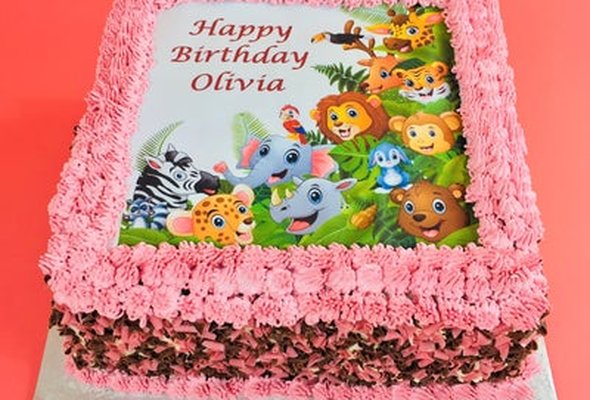 Pink Safari Theme Birthday Cake K631