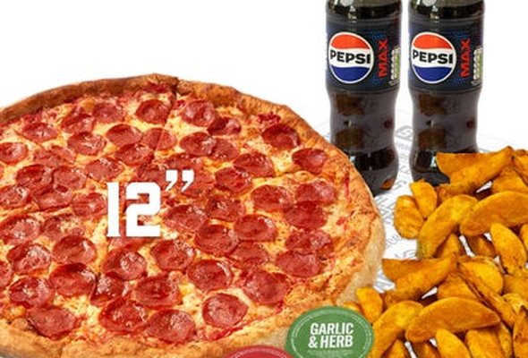 Any 12" Pizza + 2x Wedges with 2x Dips + 2x Drinks
