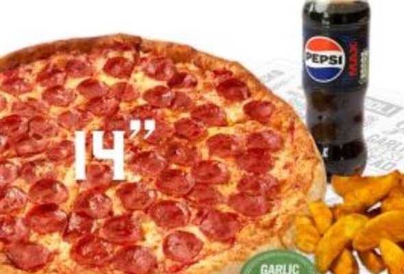 Any 14" Pizza + Wedges with Dip + Drink