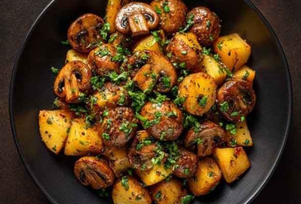 🍄 Lasooni Aloo Mushrooms