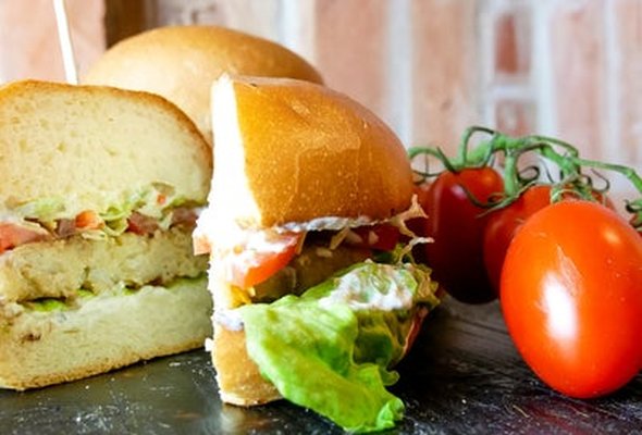 Mc Cain Vegetable Burger  - Brioche Bun - Cheese - Mayo - Tomato - Lettuce on fresh fries