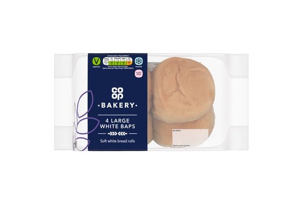 Co-op Bakery 4 Large White Baps