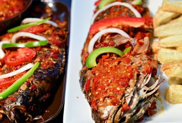 Grilled Tilapia Fish with ½ Plantain & ½ Yam