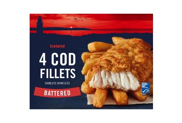 Iceland Battered 4 Cod Skinless Boneless Fillets 440g