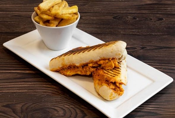 Chicken Tikka and Cheese Panini and Chips