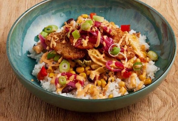 CRISPY SWEET POTATO RICE BOWL (V)