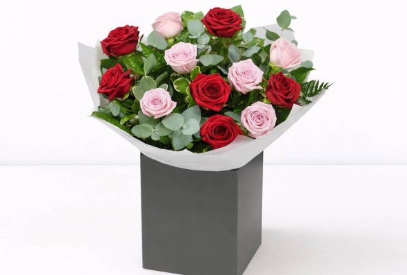 Valentines Red Naomi & Pink Rose Hand-Tied