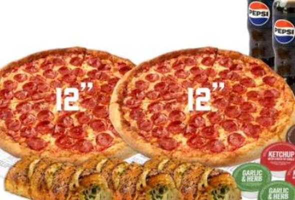 Any 2x 12" Pizza + 3x Stromboli + 6x Dips + 3x Drinks
