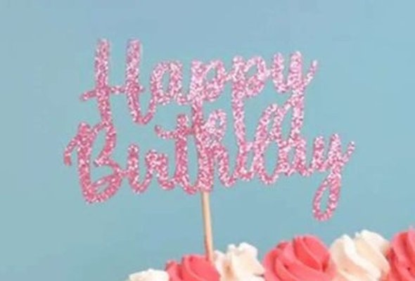 Pink Happy Birthday Topper (Glitter) TP015