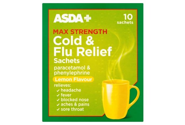 Asda Max Strength Cold & Flu Relief Sachets Lemon Flavour 10 Sachets