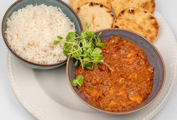 -Curry of the day; basmati rice and naan bread