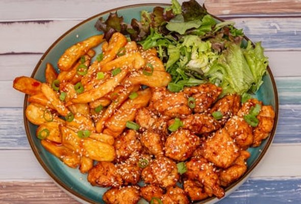 Sticky Chicken and Chips
