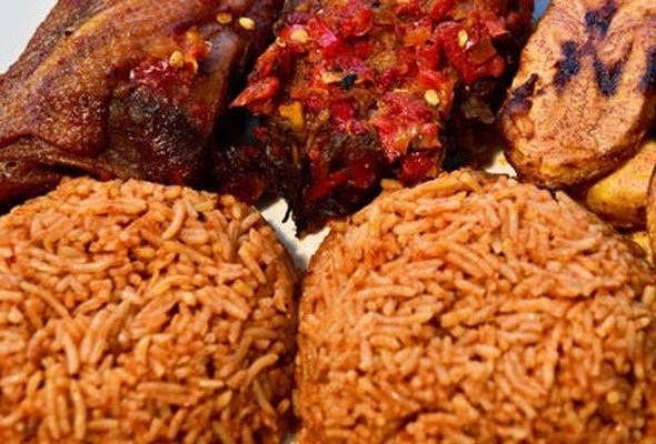 Jollof Rice with Fried Meat