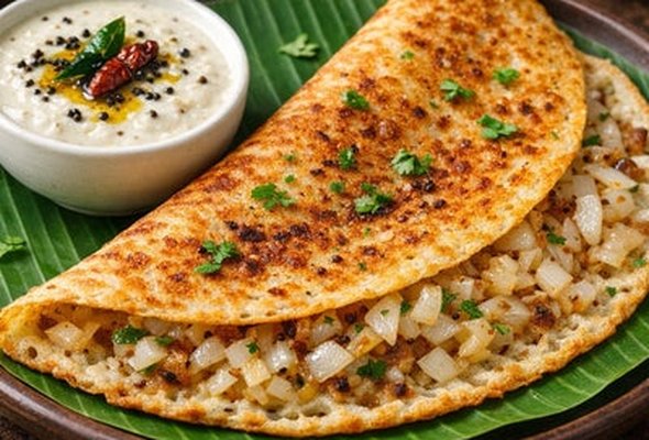 Onion Dosa (2 pieces) served with coconut chutney