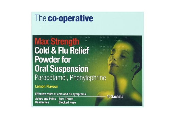 The Co-operative Max Strength Cold & Flu Relief Powder for Oral Suspension Lemon Flavour 10 Sachets