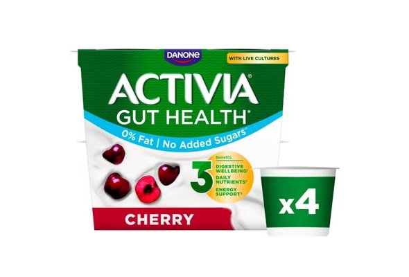 Activia Cherry Fat Free No Added Sugar Gut Health Fruit Yoghurt Multipack 4x115g