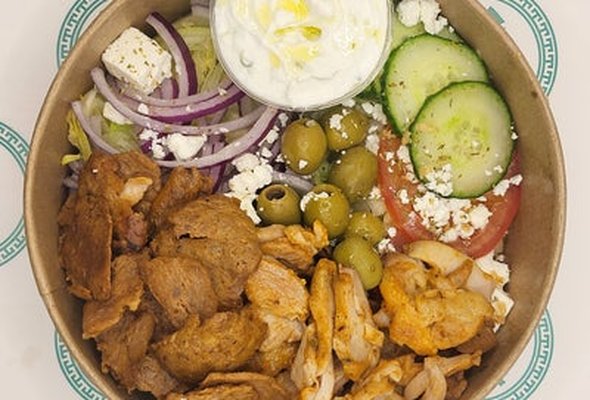 Authentic Greek Chicken & Beef Salad Bowl