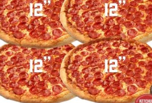 Any 4 x 12" Pizza + 4 dips