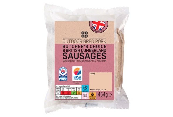 Co-op Outdoor Bred 8 Butcher's Choice Cumberland Sausages 454g