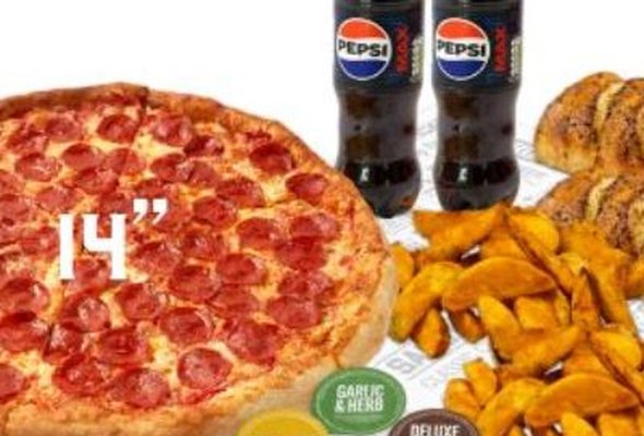Any 14" Pizza + 2x Stromboli + 2x Wedges + 4x Dips + 2x Drinks