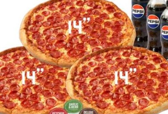 Any 3x 14" Pizza + 4x Dips + 3x Drinks