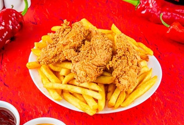 Three Spicy Chicken Strips with Fries and Drink