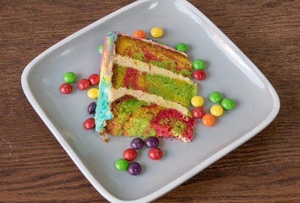 Rainbow Skittle Cake Slice