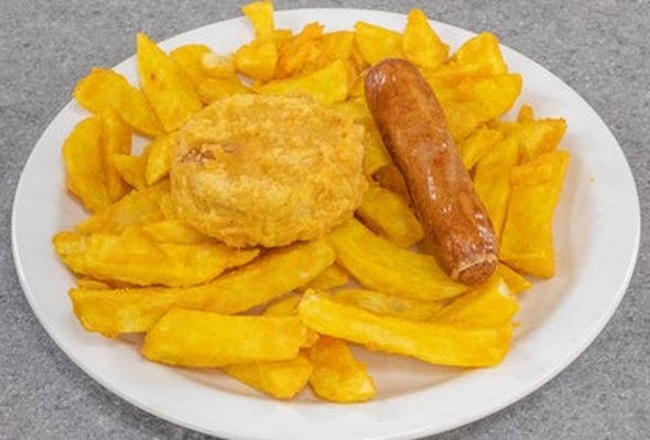 Roe and Small Sausage and Chips