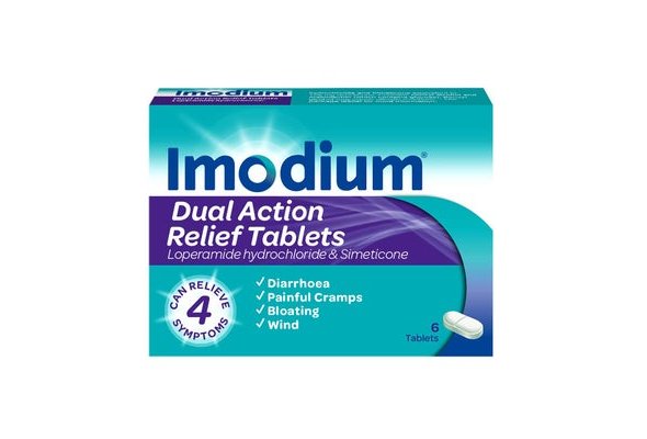 Imodium Dual Action Diarrhoea Cramps Bloating + Wind Relief 6 Tablets