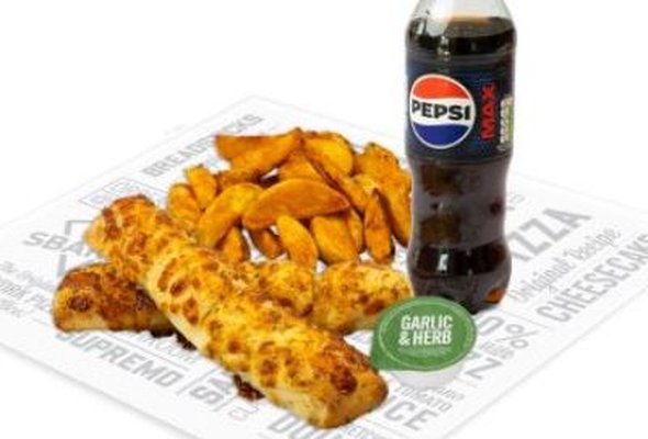 Wedges with Dip + 2x Breadsticks + Drink