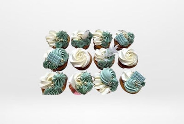 Cream and Sage Elegant Cupcakes