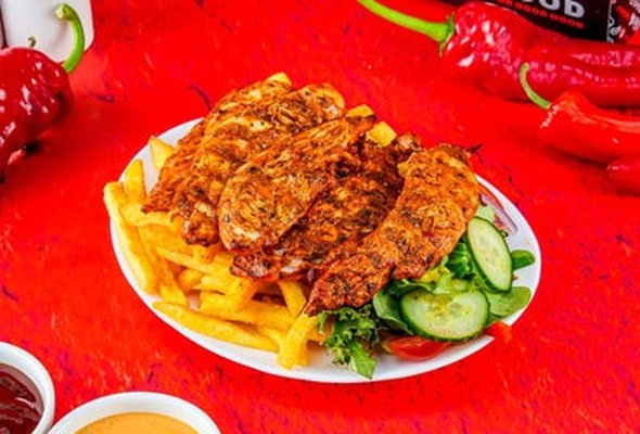 Peri Peri strips served with a drink (5pc).