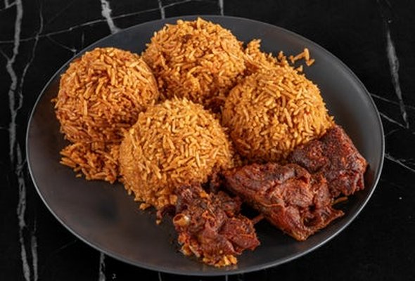 Jollof Rice with Fried Chicken