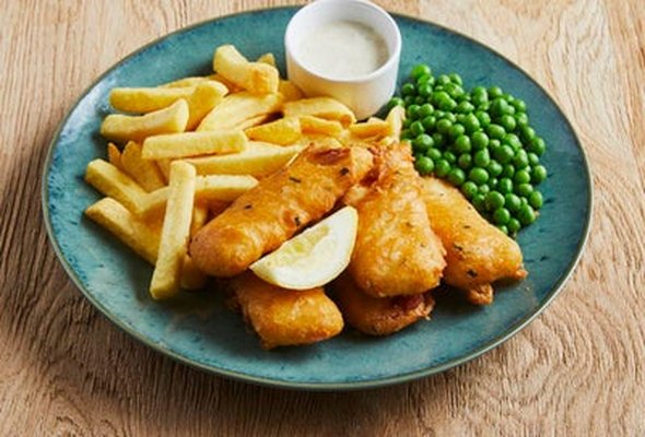 HERB-BATTERED HALLOUMI & CHIPS (V)