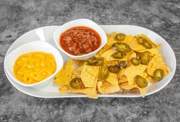 Cheese Sauce, Salsa, and Jalapenos